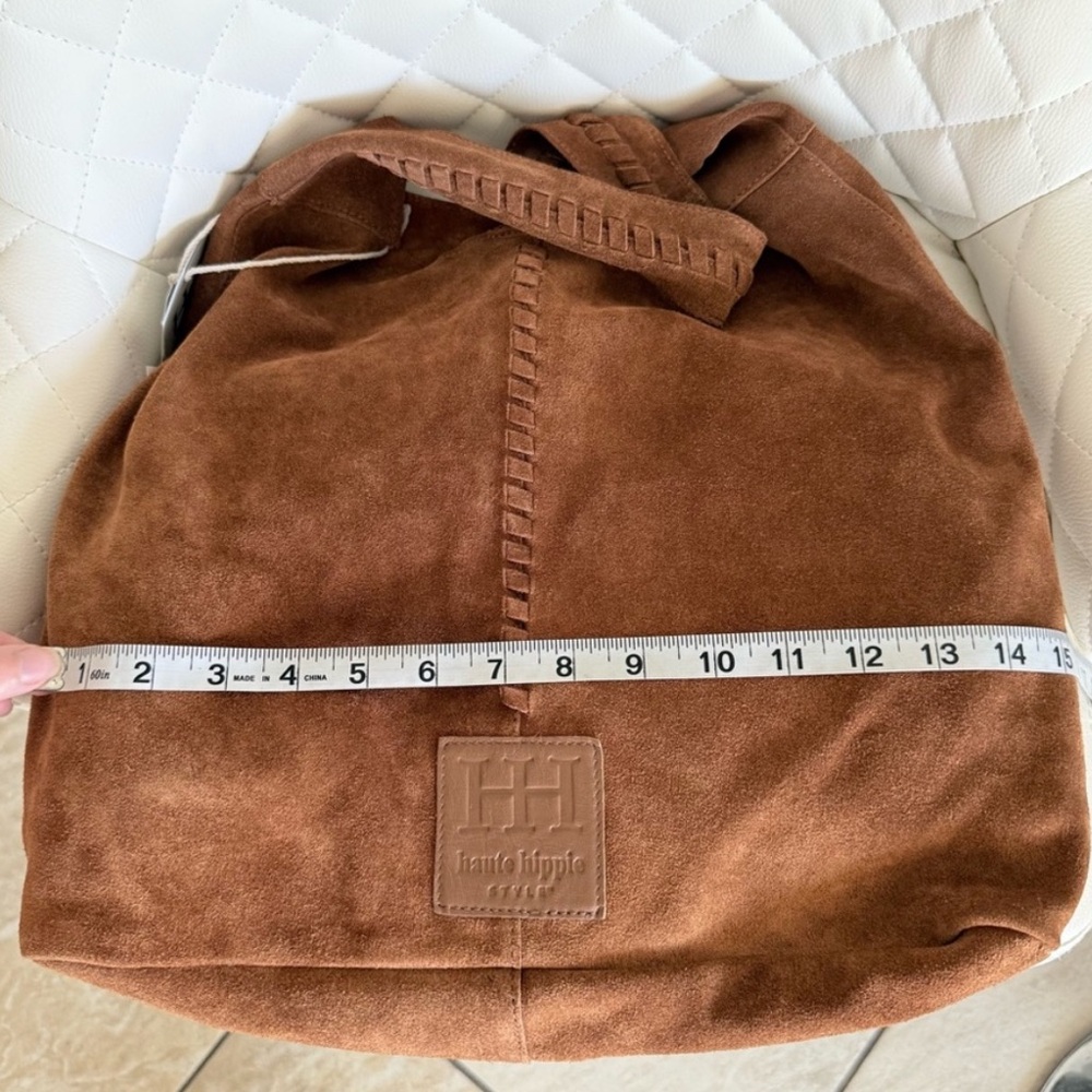 NWT New Haute Hippie Suede Bag Cognac Brown Shoulder Hobo Slouchy Brooklyn Bag - Picture 7 of 8